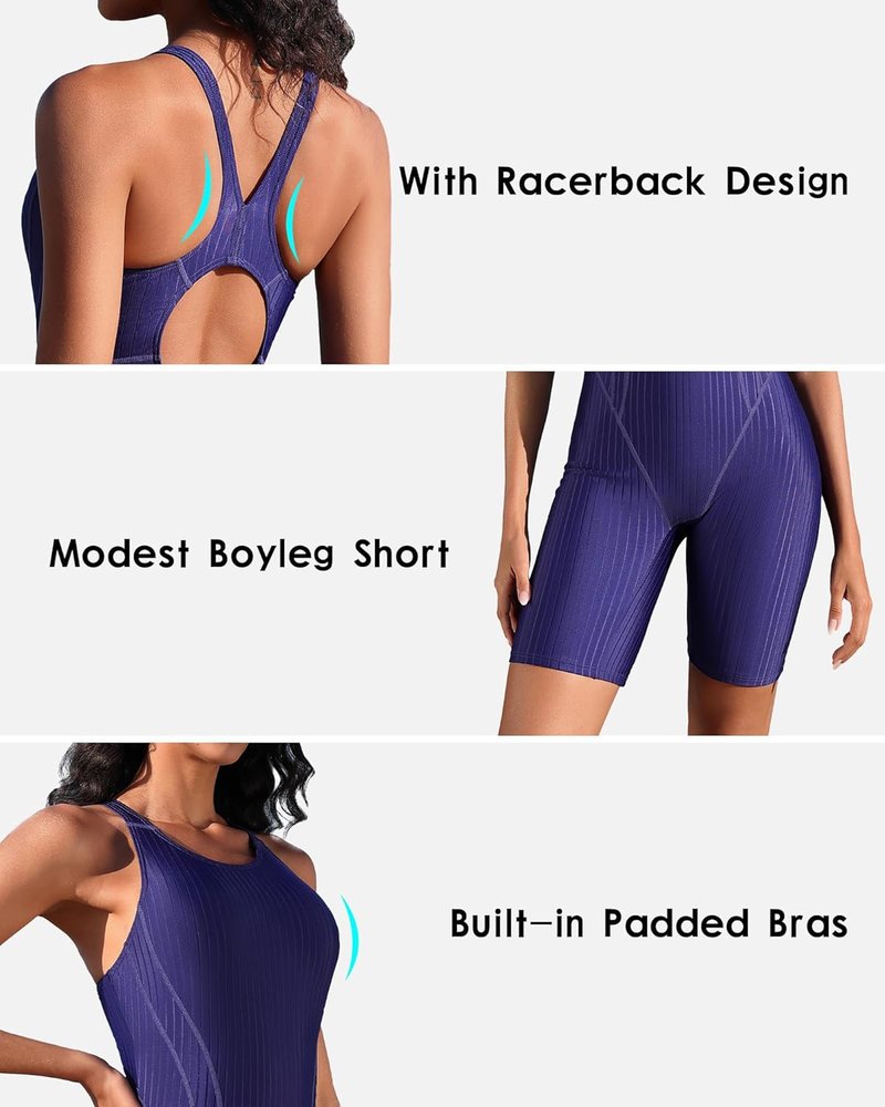 Women's Boyleg One Piece Swimsuit - Racerback Athletic Design | Comfortable Fit