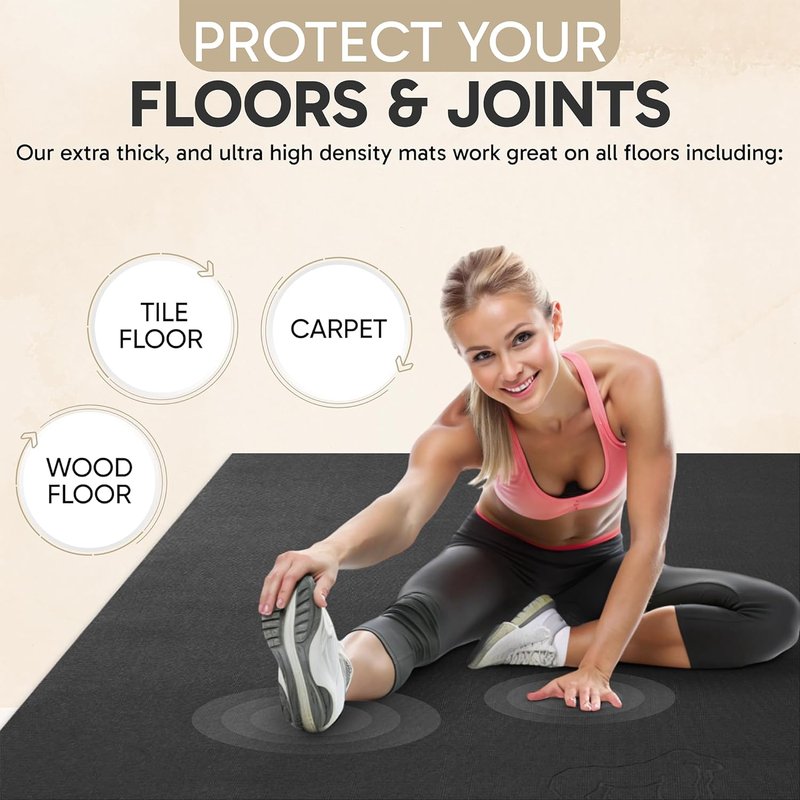 Large Exercise Mat - Ultra Durable Non-Slip Home Gym Flooring | 6'x4', 7'x4', 7'x5', 8'x4', 10'x4' (1/4" Thick)