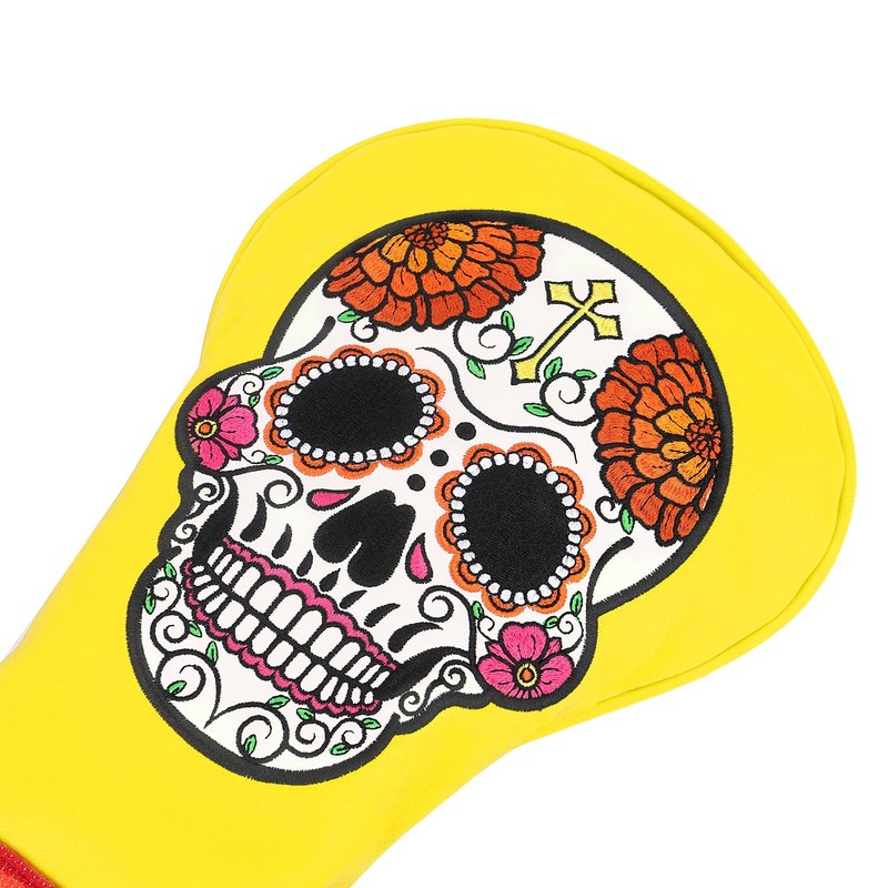 SHABIER Yellow Golf Driver Headcover with Organ Flowers Embroidery Sugar Skull Design for Golf Driver Club
