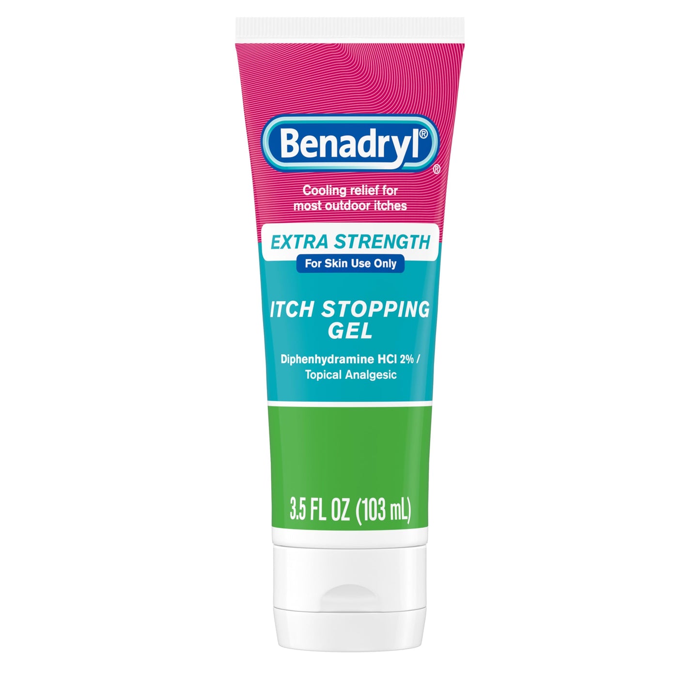 Benadryl Topical Itch Relief Gel, Extra Strength, Contains 2% Diphenhydramine HCl, Soothing Relief from Scrapes, Insect Bites, Sunburn and More, Great for Outdoors, 3.5 fl oz