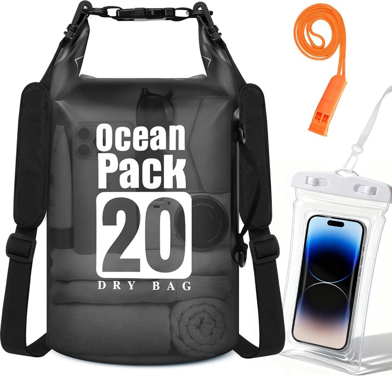 Waterproof Dry Bag - 20L Roll Top Backpack with Phone Pouch | Lightweight for Kayaking, Boating, Fishing