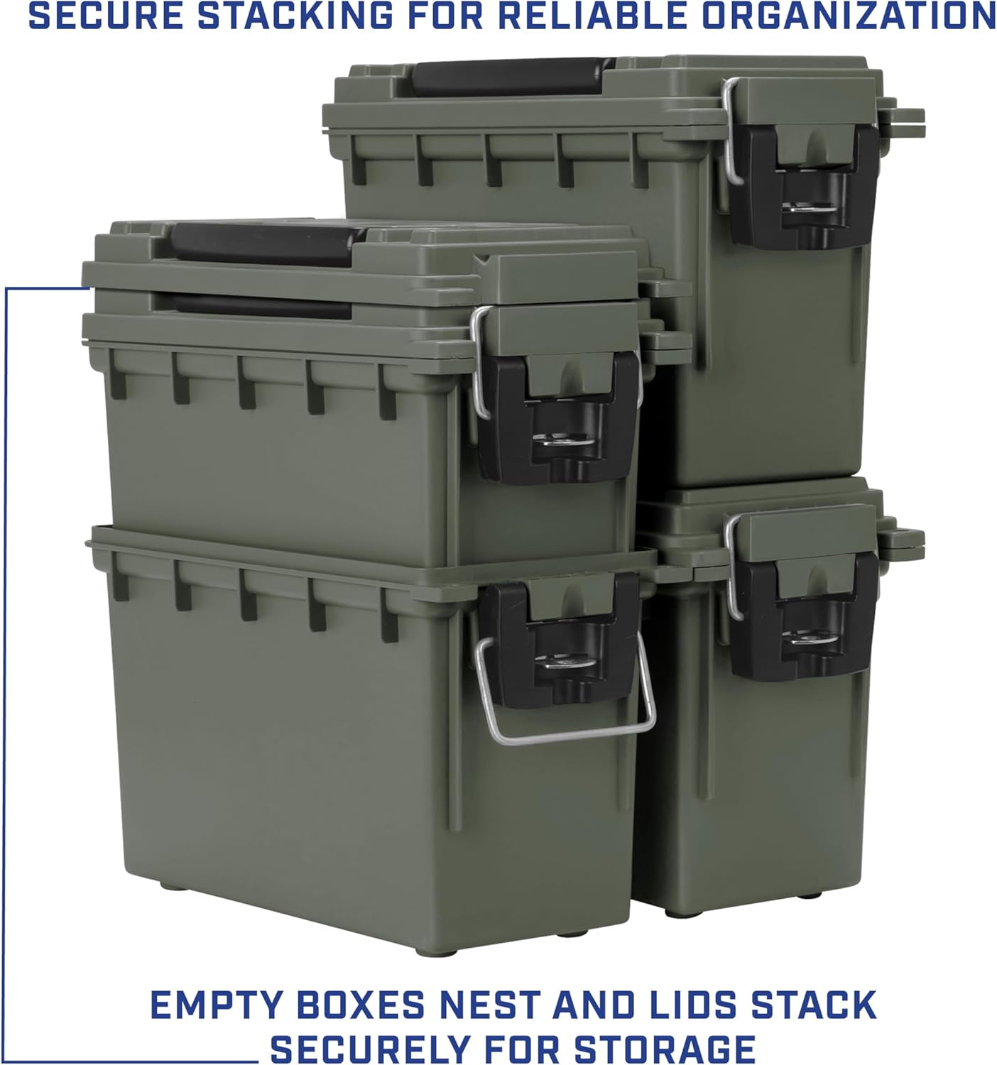 Sheffield Ammo Storage Box - Stackable .30 Cal Field Boxes | Water & Dust Resistant, Lockable, Green, 4-Pack