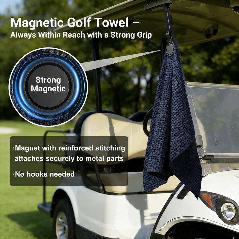 Epinovo Strong Magnetic Golf Towel for Golf Bags, 23.6"x15.7" Microfiber Golf Cleaning Towel with Waffle Weave Design, Easily Attaches to Golf Carts and Clubs (3 Pack)