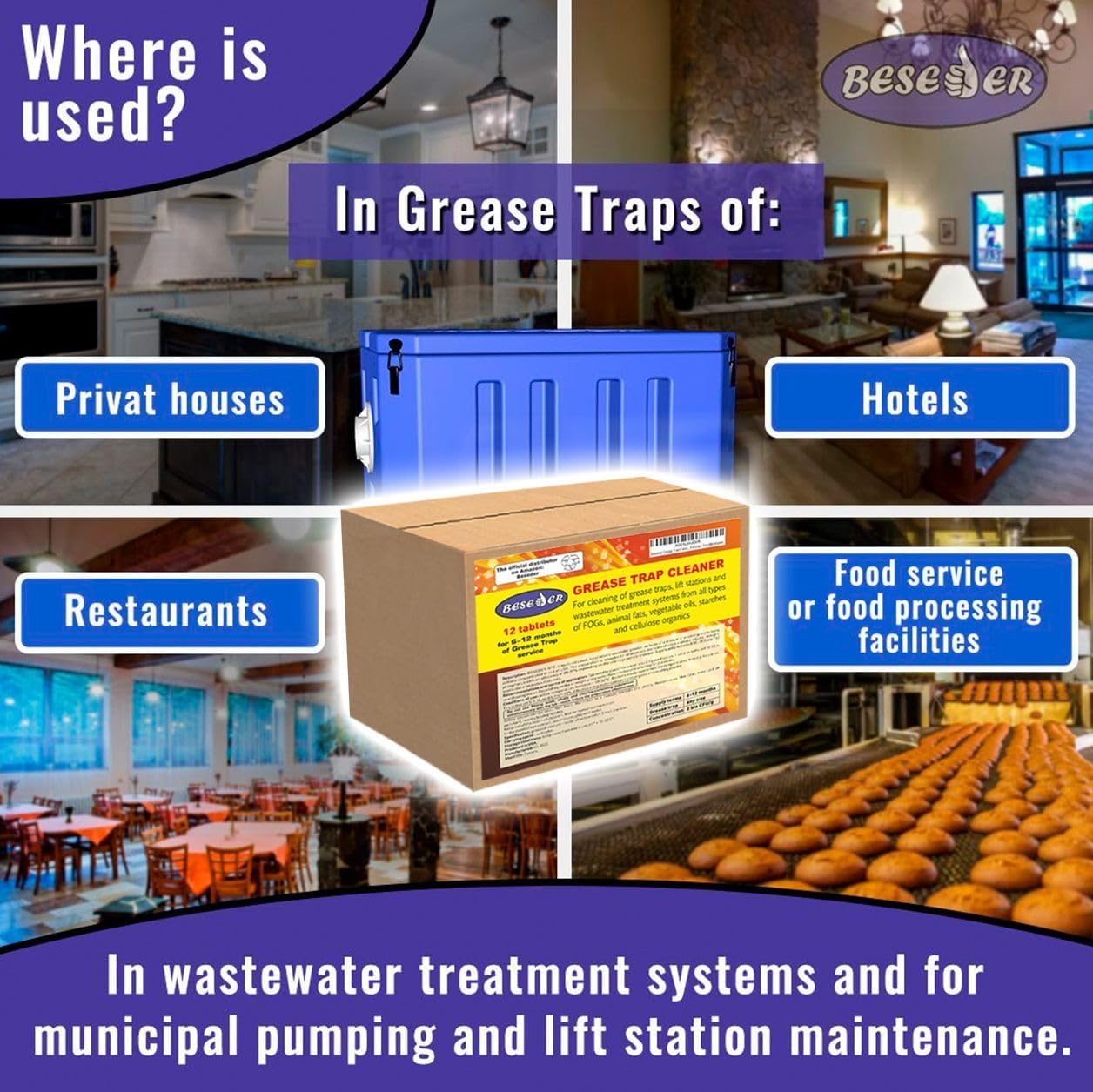 Grease Trap Cleaner - Powerful Odor Eliminator for Kitchen & Restaurant Use | 12-Pack
