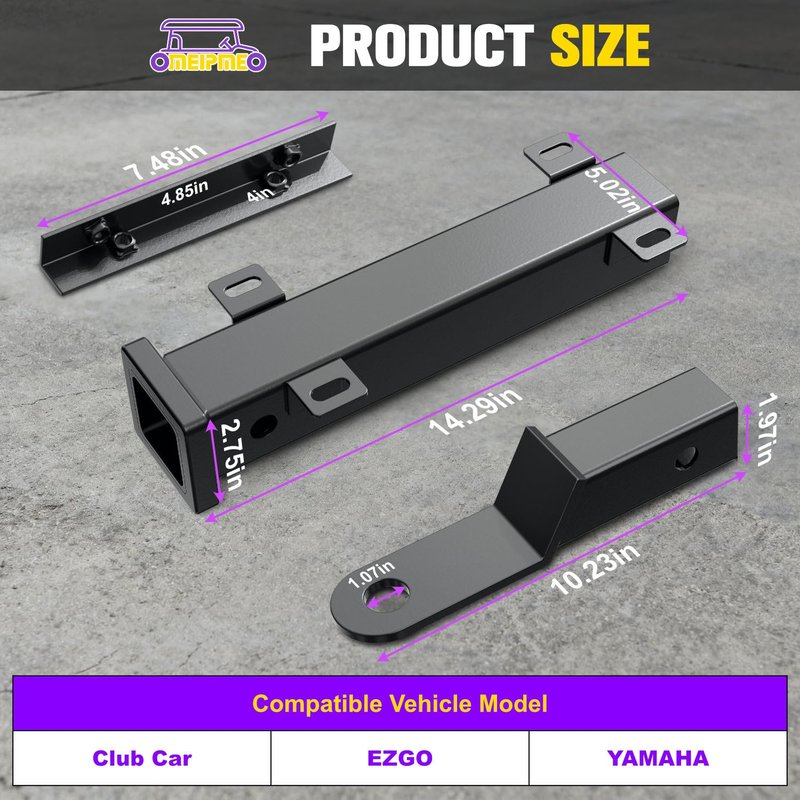 Golf Cart Trailer Hitch Kit, Heavy Duty Trailer Hitch with 2 Inch Receiver, Universal Golf Cart Tow Hitch for Club Car, EZGO, Yamaha and Other with Backseat Footrest Carts, Easy Installation, Sturdy