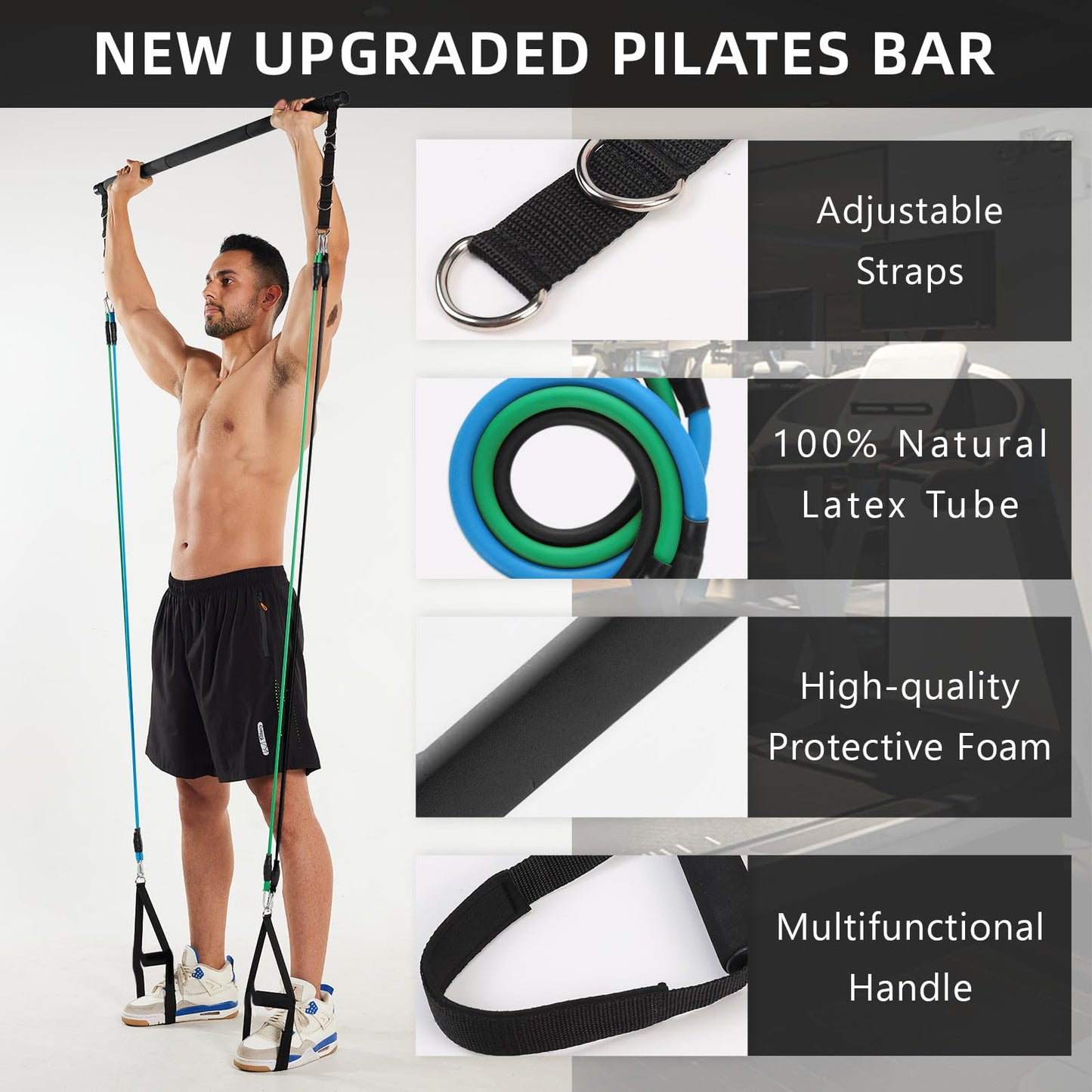 Pilates Bar Kit for Men and Women with Resistance Bands, Portable Home Gym Pilates Resistance Bar Kit, 3 Section Pilates Bar Workout Equipment with Stackable Bands-Body Toning (Black-120LBS)