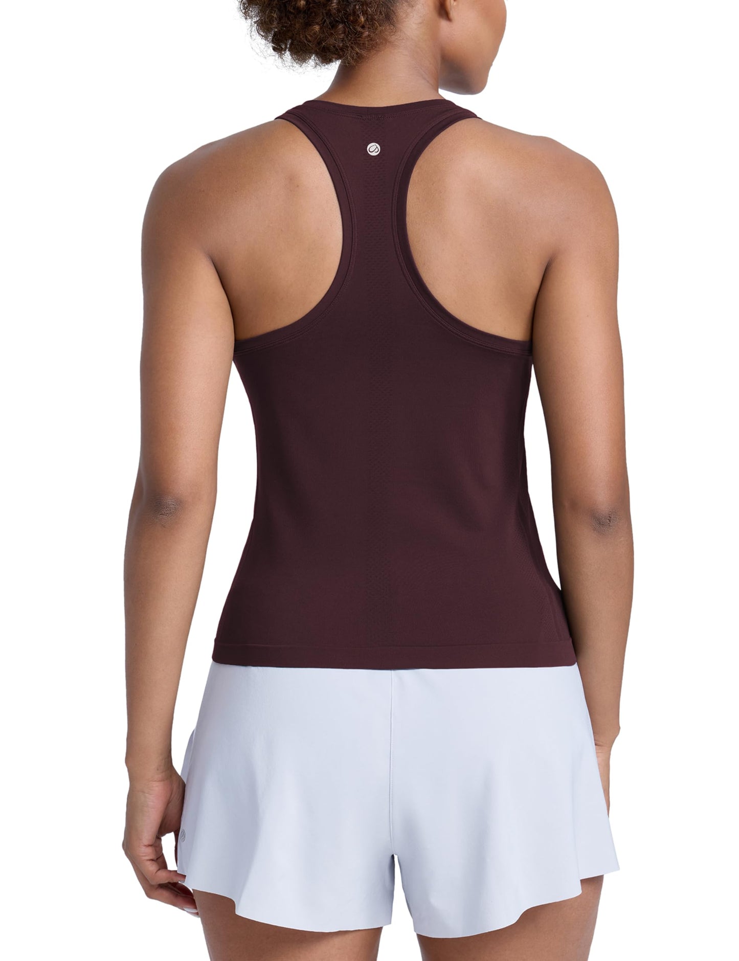CRZ YOGA Seamless Workout Tank Tops for Women - Athletic Running Gym Sleeveless Shirts Crewneck Racerback Breathable Ripe Plum Small