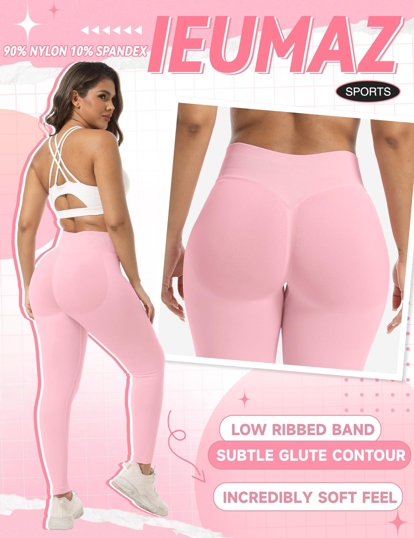 Ieumaz Scrunch Butt Lifting Leggings for Women Gym Seamless Workout Leggings Mid Low Waist Tummy Control Yoga Pants