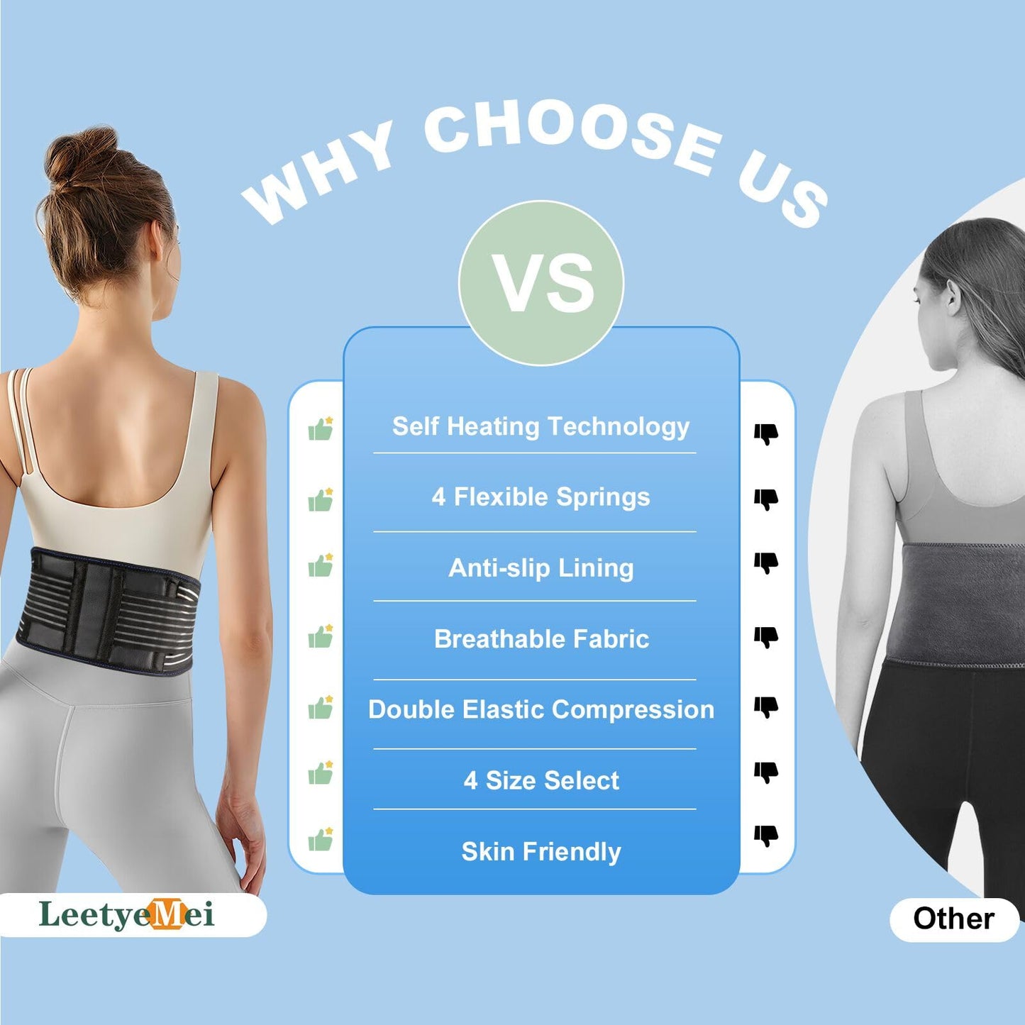 Back Brace for Lower Back Pain Relief, Lumbar Support Belt for Work for Men&Women with Magnet, 4 Reinforced Stays, Self Heating Adjustable Back Support for Sciatica, Herniated Disc, Scoliosis (Large)