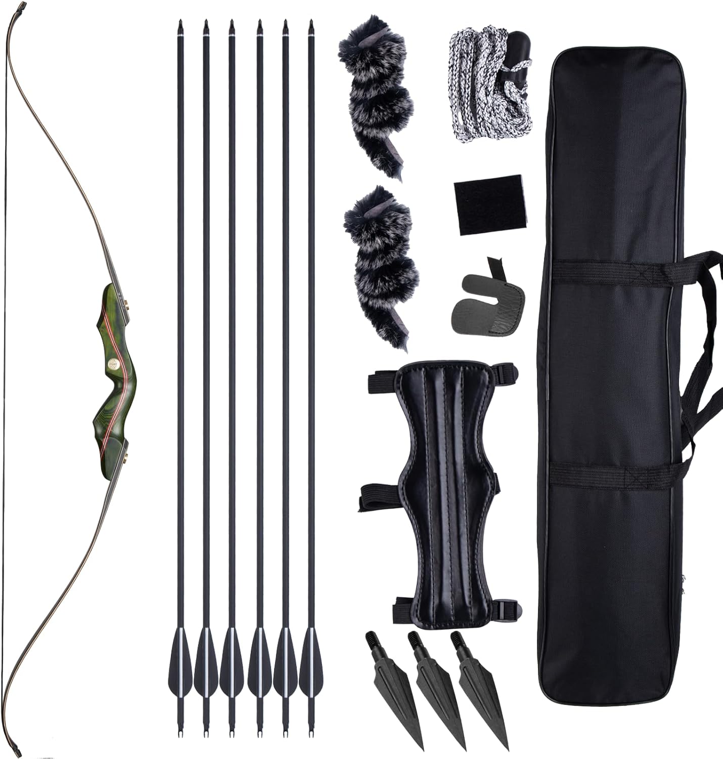 Archery 60" Recurve Bow and Arrow Set - 30-50lbs Right Hand Wooden Bow for Outdoor Hunting & Practice | Beginner Kit