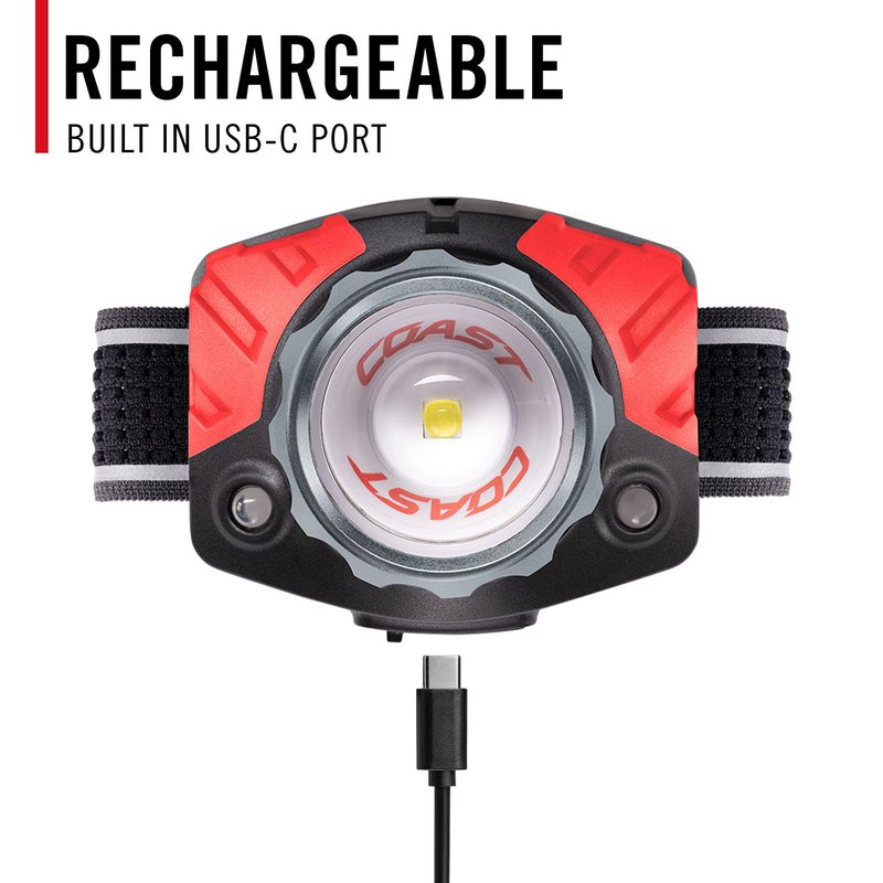 Coast® FL85R 1000 Lumen Tri-Color (White/Red/Green) Focusing Rechargeable LED Headlamp, Built-in Rechargeable Battery