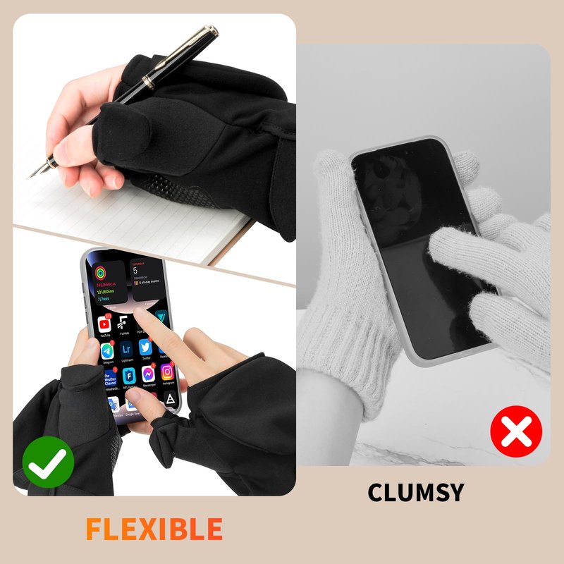 Heated Gloves for Men Women, Rechargeable Detachable Full & Half Hands Heated Glove Fingerless Electric Heating Gloves Hand Warmer for Work, Hunting, Skiing, Outdoor Work (Black, L)