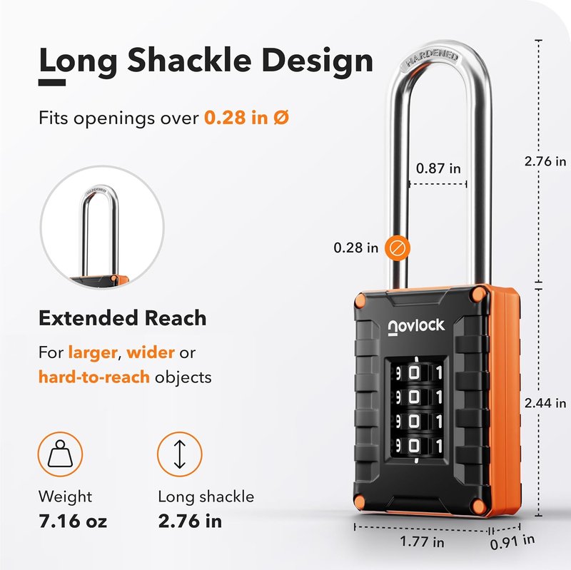 Combination Locks - 4-Digit Padlocks for Gym Lockers, Toolboxes & Gates | 2-Pack, Black/Orange - 2.76 in Long Shackle