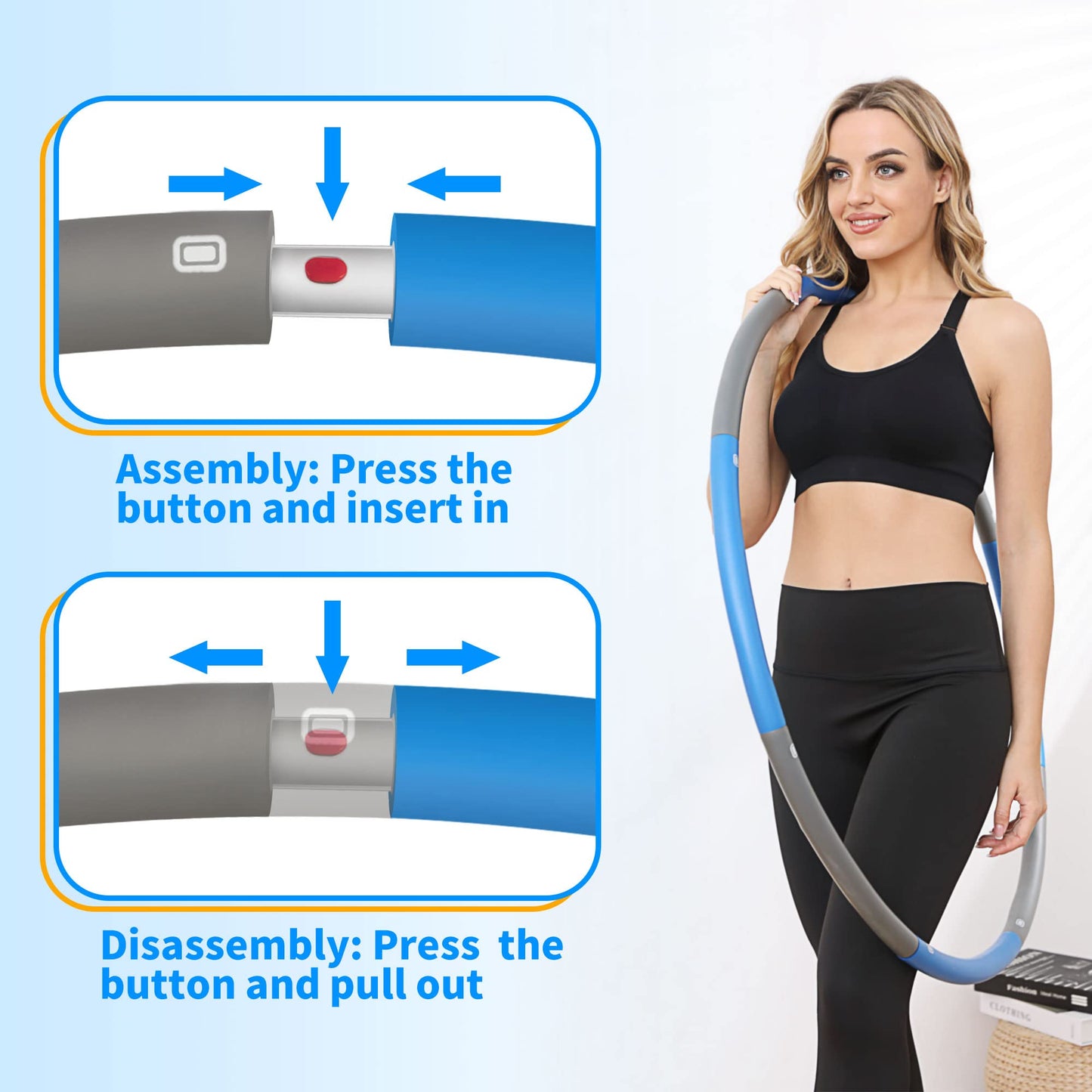 NEOWEEK 2lb Exercise Hoops for Adults, Adjustable Hoola Weighted Hoop, Detachable Section Soft Fitness Hoop for Weight Loss, Fat Burning, Home Gym Core Workout