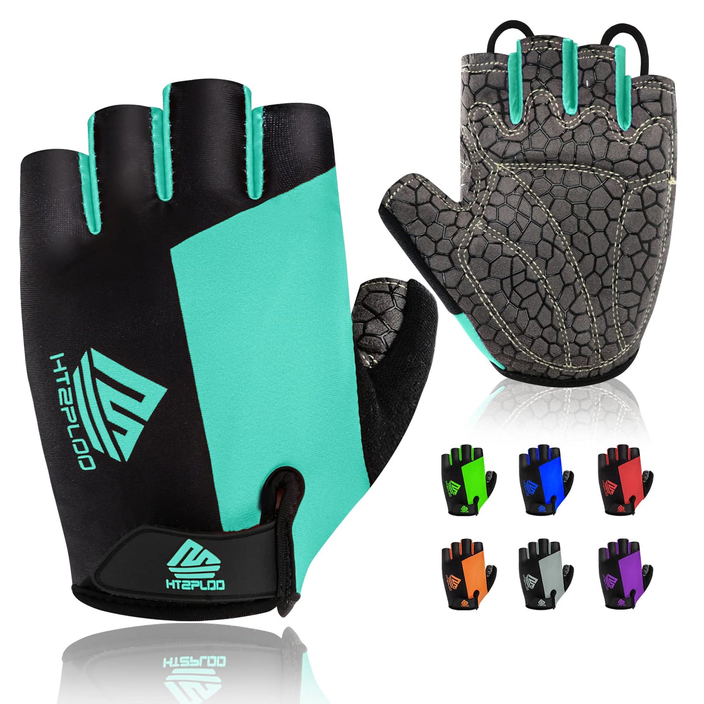 HTZPLOO Bike Gloves for Men Women with Anti-Slip Shock-Absorbing Pad, Light Weight Half Finger Gloves for Cycling Workout Training Outdoor (Celeste, Medium)