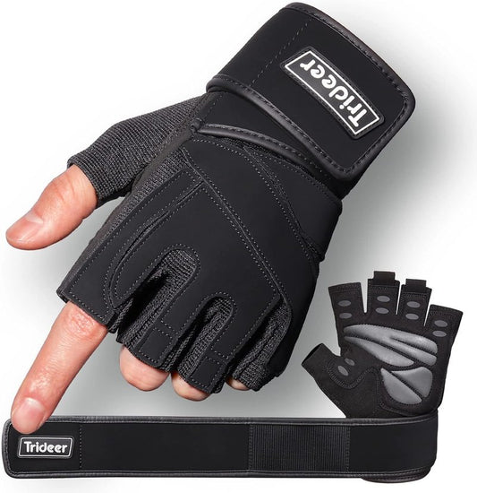 Trideer Workout Gloves - Weight Lifting Gloves with Wrist Wrap Support | Full Palm Protection & Extra Grip for Men