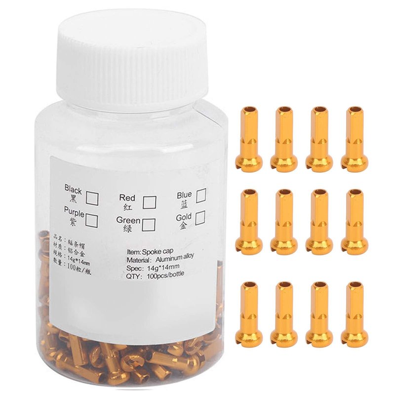 Keenso Spoke Nipples, 100 Pcs Aluminum Alloy Spoke Spoke Nipples Spoke Cover Cycling Accessory(Gold)