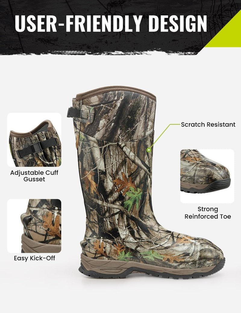 TIDEWE Waterproof Insulated Rubber Hunting Boots - 7mm Neoprene, Men’s Sizes 6-14 | Next Camo G2 Design