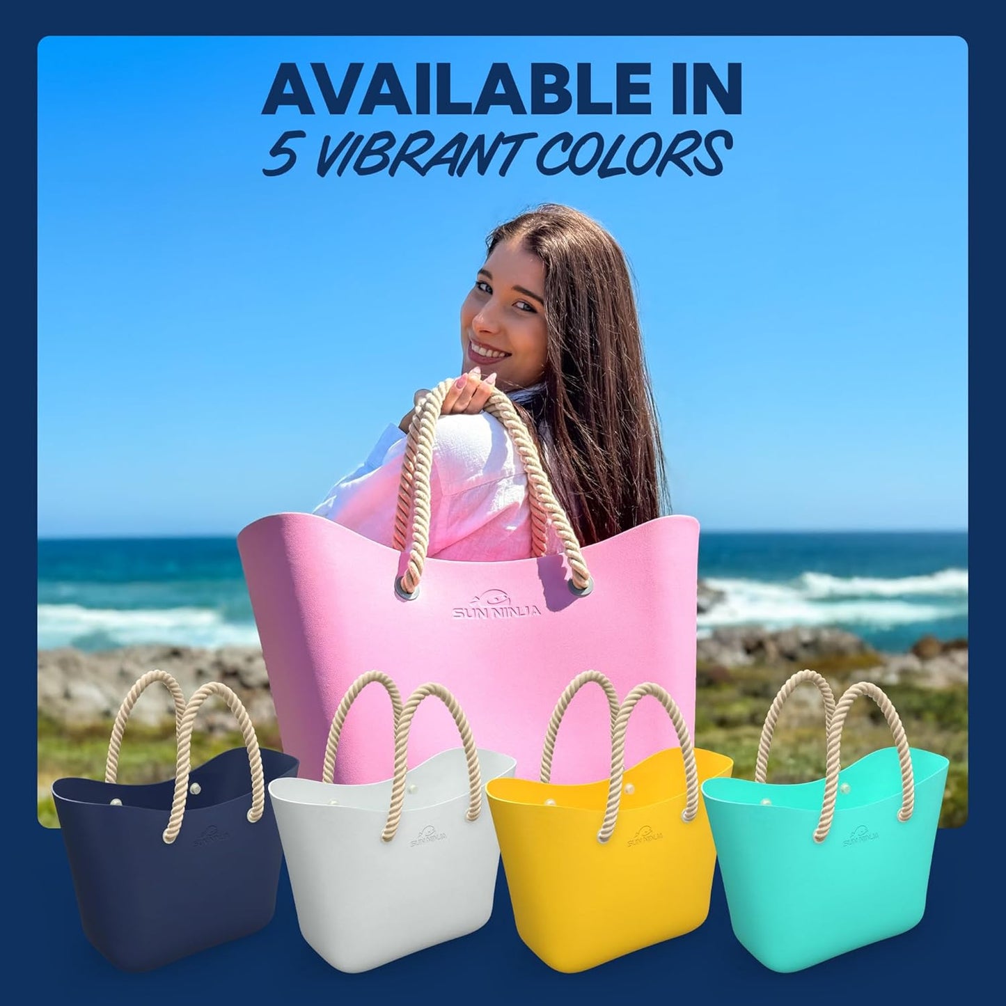 Rubber Beach Bag - Extra Large Waterproof EVA Tote with Rope Handles | Ideal for Summer Outings