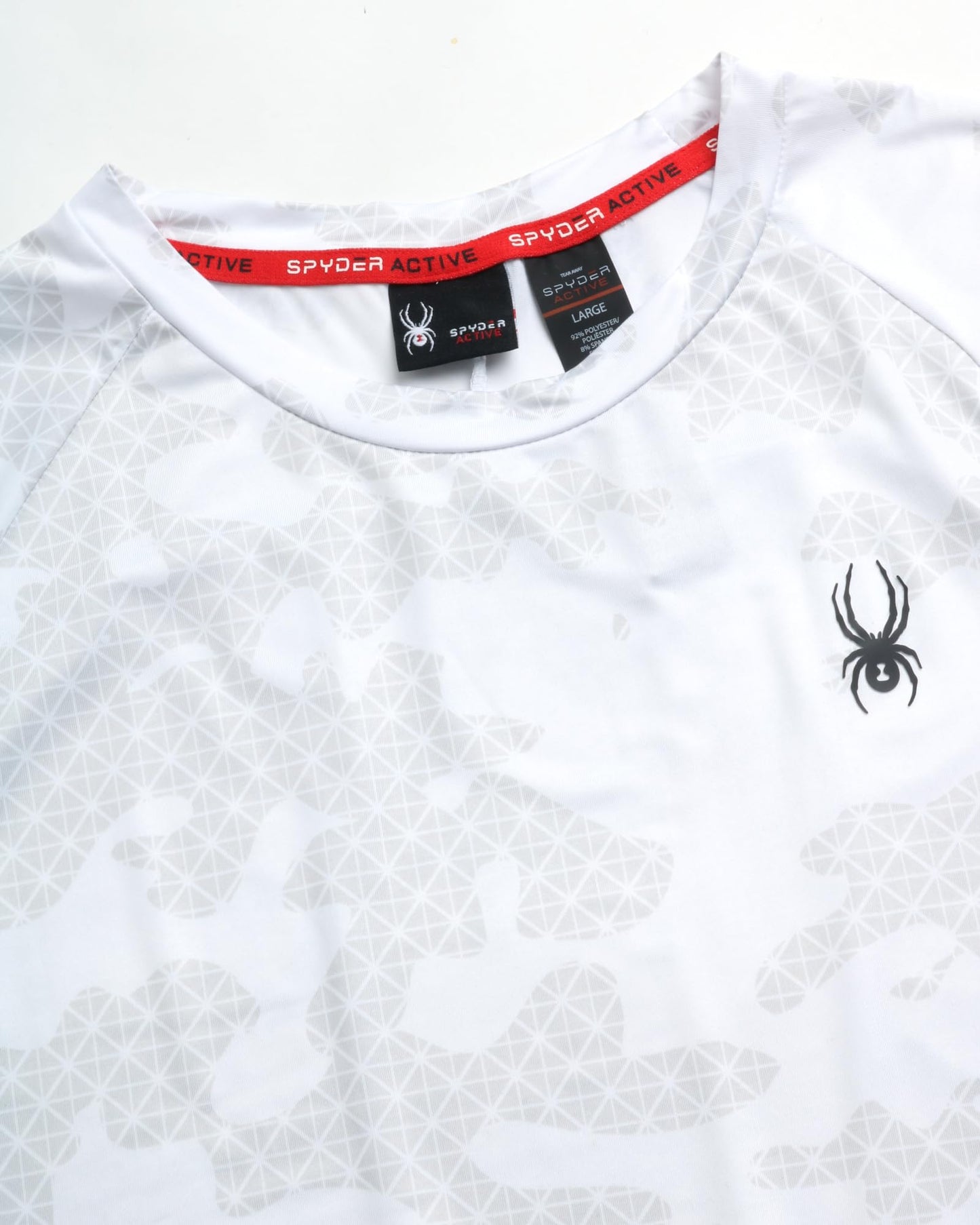 Spyder Mens Active Shirt - Crewneck Dry Fit Mens Workout Shirts Short Sleeve Camo Fitted Athletic Gym Shirts for Men, Size Medium, Elevated White
