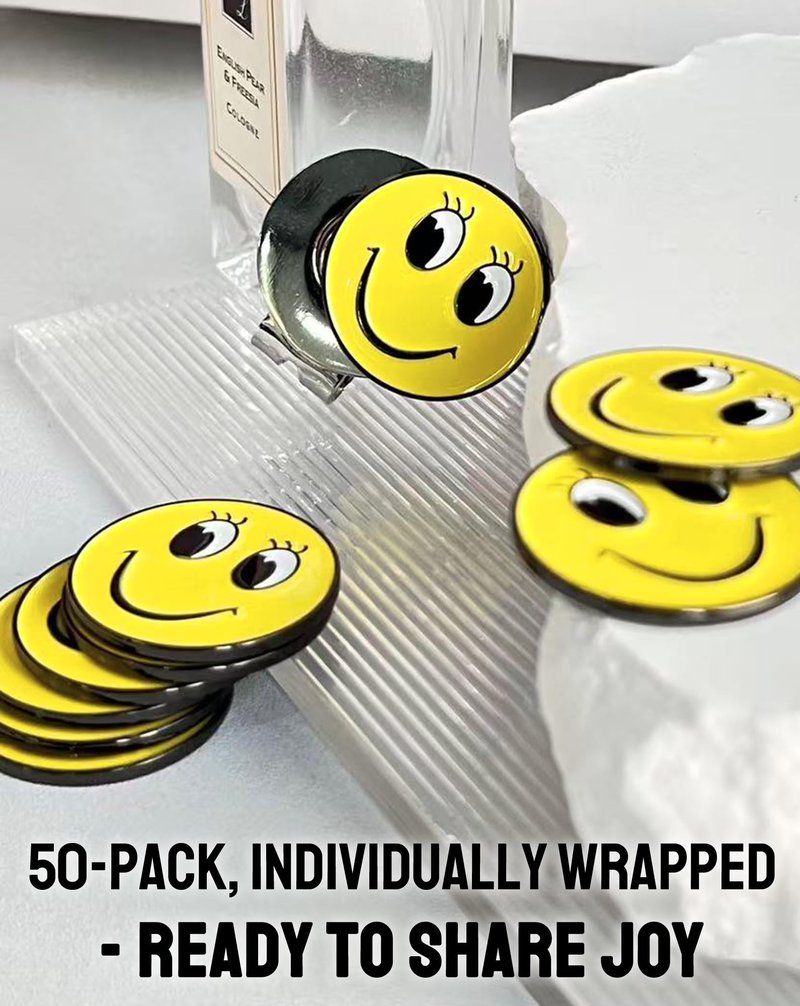 BSTWARM 50 Pcs Golf Ball Markers Bulk, 1'' Smile Face Marker, Golf Accessories for Hat Clips & Divot Tools, Gift for Men Women Golfer Club