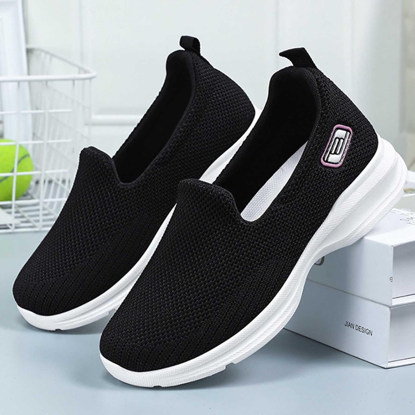 Womens Slip on Walking Shoes Casual Lightweight Sock Shoe Non-Slip Breathable Mesh Fashion Tennis Running Sneakers Black_07, 7.5