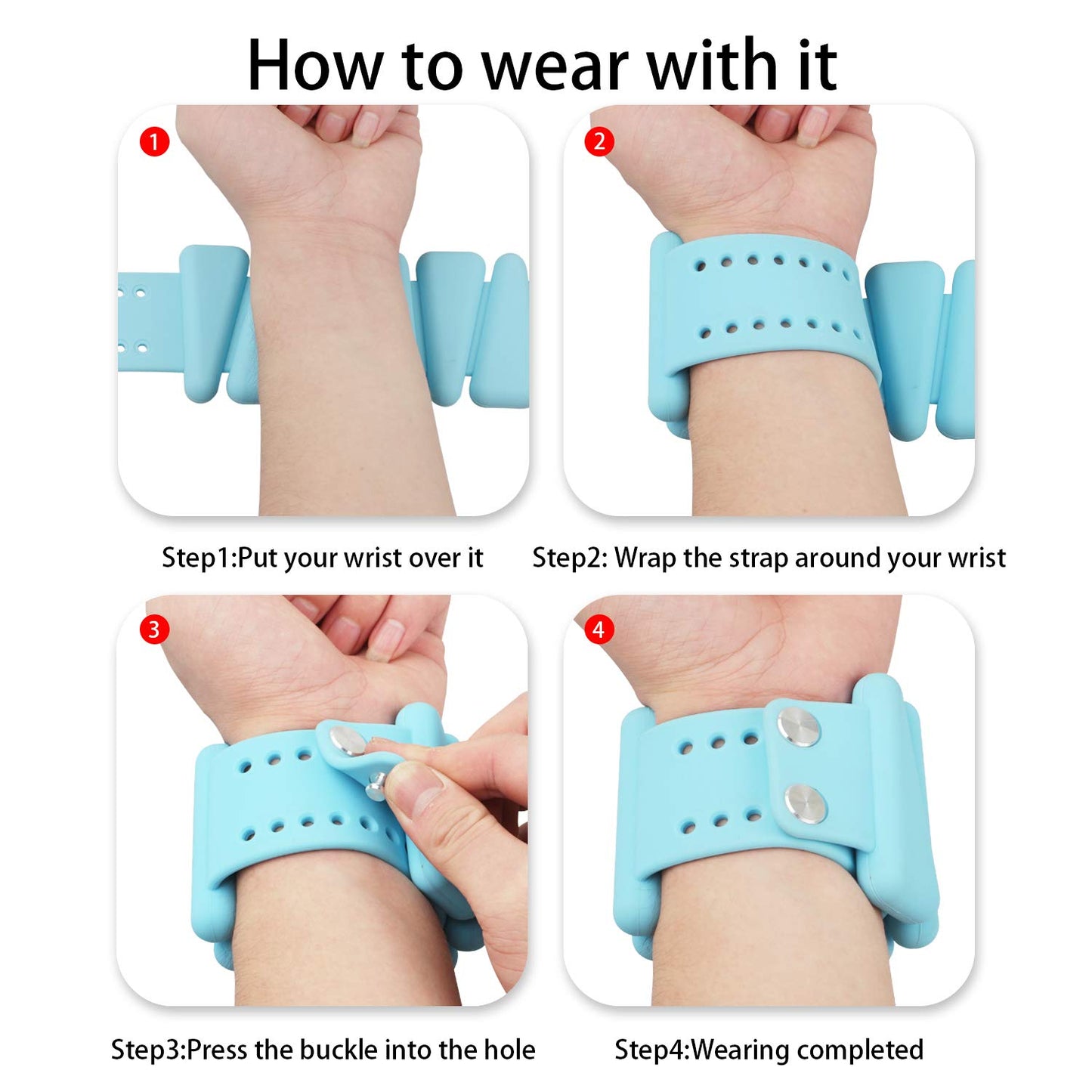 Silicone Wrist Weight Band,Ankle/Arm Strength Training Bracelet Wearable-female and Male for Running/Fitness/Swimming/Yoga Wristband(2-PCS Set, 2Lb/PCS,Sky-Blue-L)