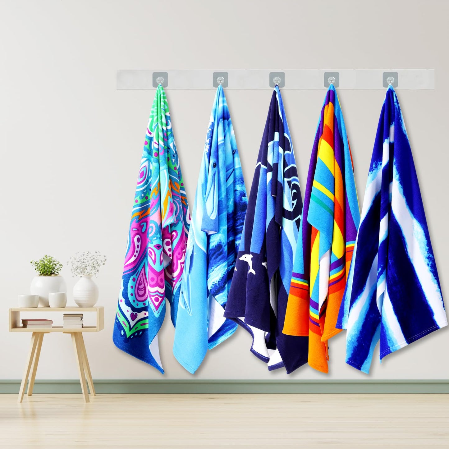 6 Packs Oversized Terry Beach Towel Set 36 x 72 Soft Thin Extra Large Big Pool Camping Swim Bulk Towels Blanket Clearance Travel Adult Essentials Accessories Must Haves Vacation Vortex Flower Dolphin