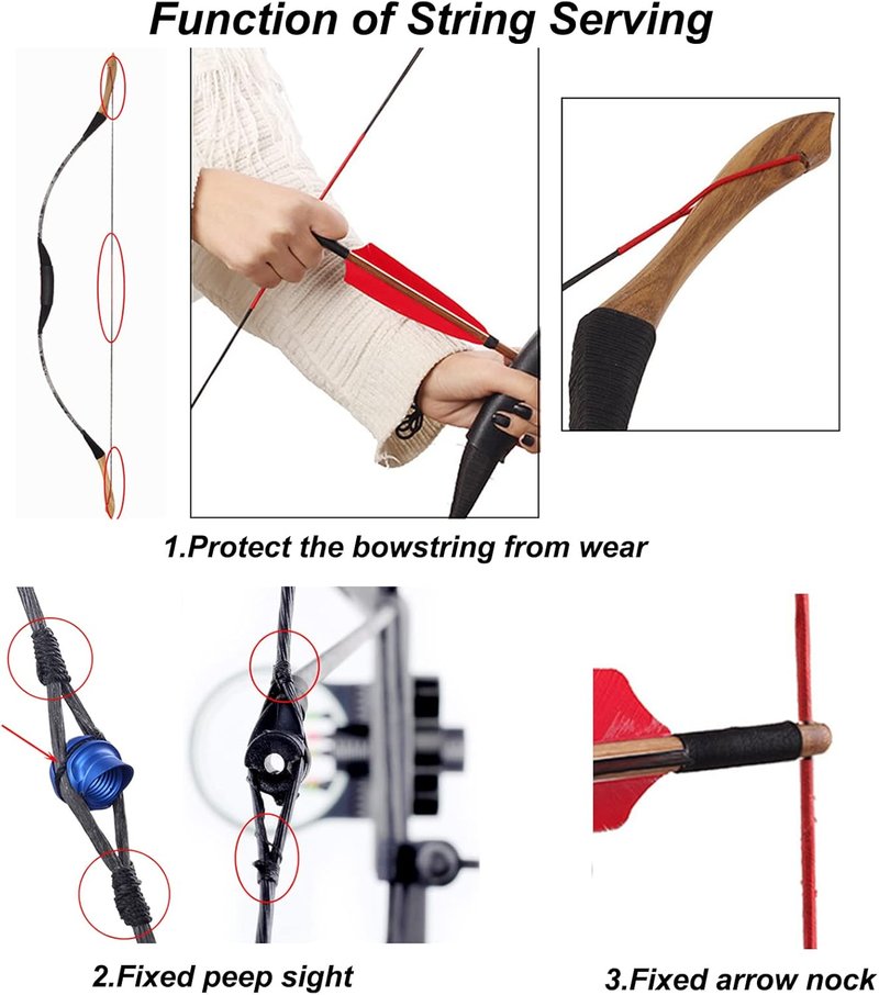 Archery Bowstring Serving Thread Jig - 131 Yards Durable Nylon for Compound/Recurve Bow Tying Peep Sight Nock