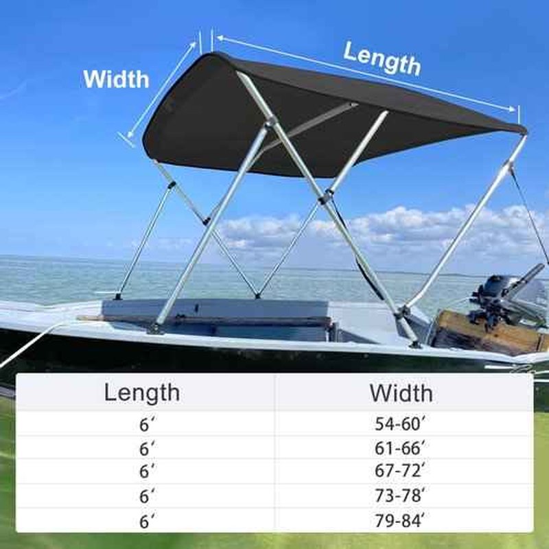 3 Bow Bimini Top Replacement Canvas for Boat with Light Hole and Storage Boot, Easy Install Zipper Sleeves, Heavy Duty Waterproof, 900D Marine Sun Shade Boat Canopy Without Frame, 6'L 61"-66" W Black