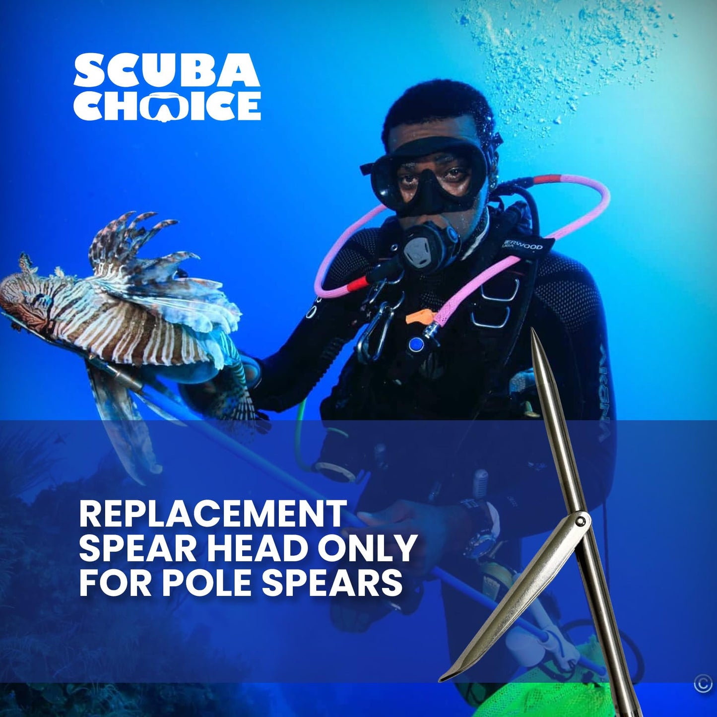 Scuba Choice 12" Stainless Steel Pole Spear Tip 8mm Female Single Barb Head – Durable Replacement Spearfishing Tip for Cold Water & Ice Fishing (Thread Diameter: 14.2mm, line: 1.25mm)
