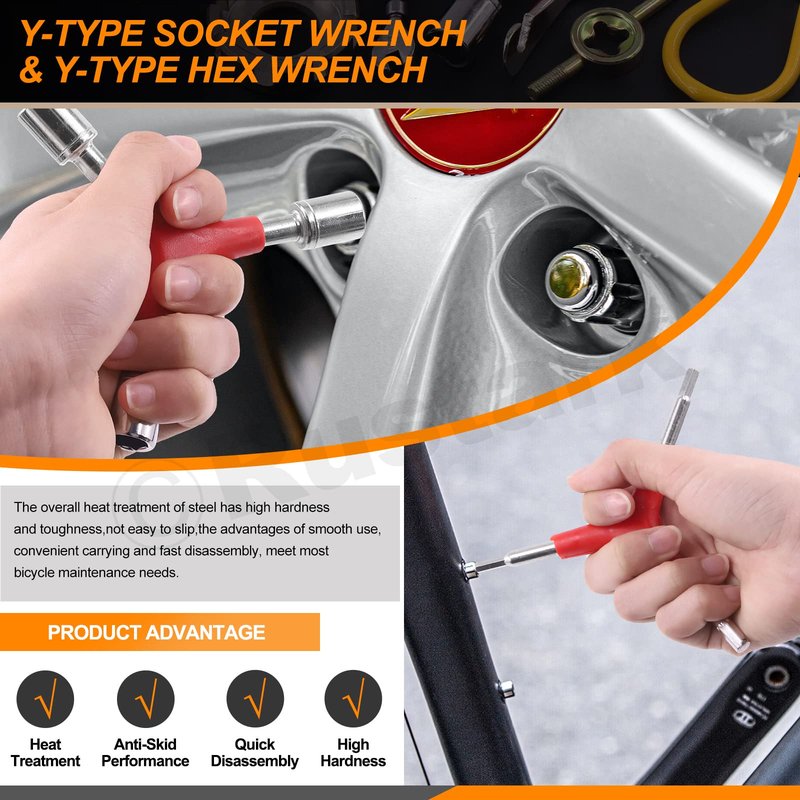 Rustark 9Pcs Bicycle Spoke Wrench Portable Bike Spoke Adjustment Tool Kit Bike Rim Repair Tool Tire Lever Cycling Pocket Tools for Bike Repair