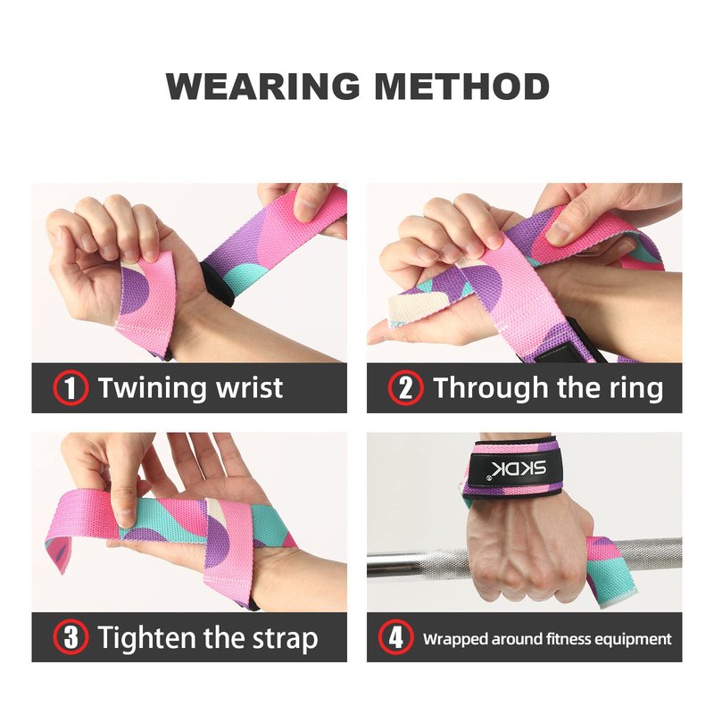SKDK Cotton Hard Pull Wrist Lifting Straps Grips Band-Deadlift Straps with Neoprene Cushioned Wrist Padded and Anti-Skid Silicone - for Weightlifting, Bodybuilding, Xfit, Strength Training