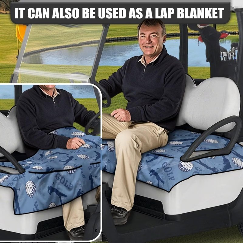 Oramclsy Golf Print Golf Cart Seat Covers with Pockets,Golf Cart Accessories,Lightweight Golf Cart Seat Towel Blanket,Sports Golf Cart Covers for 2-Person Seats Club Car(Blue)