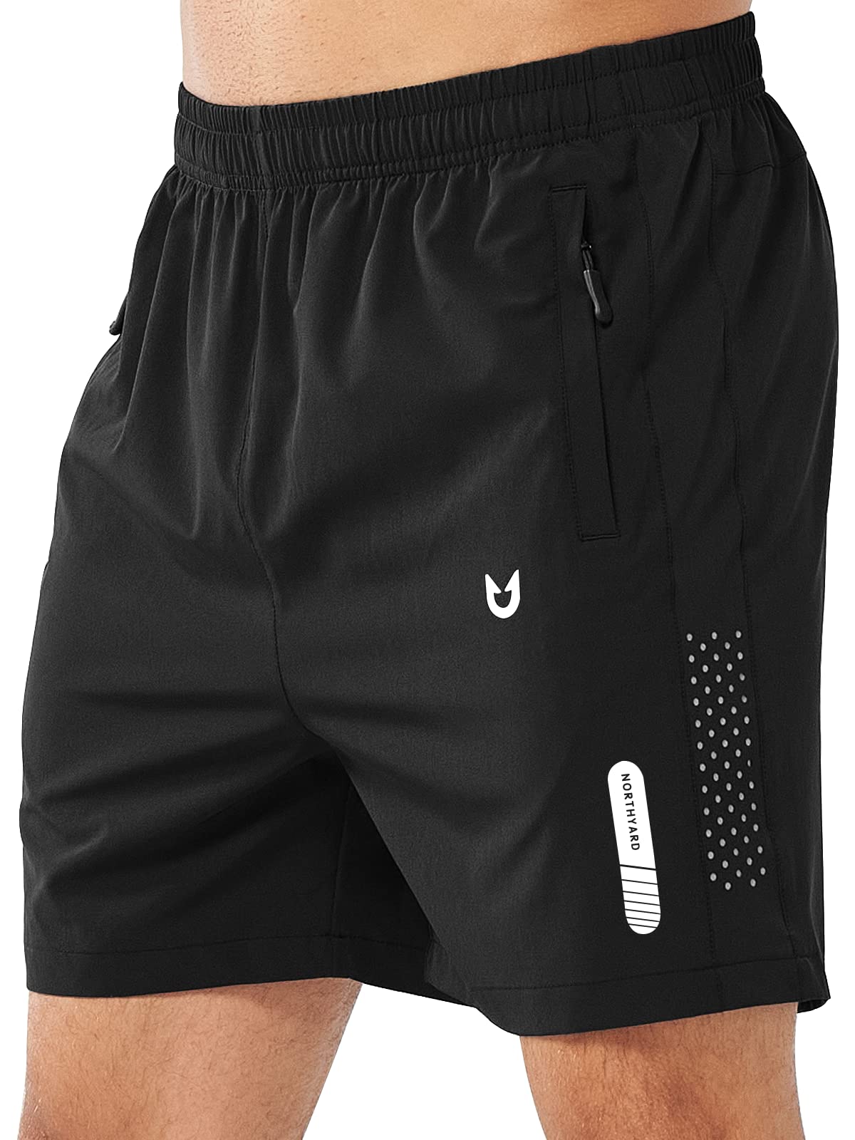 NORTHYARD Men's Athletic Running Shorts Gym Workout 7"/9"/5" Quick Dry Lightweight Sports Basketball Tennis 3 Zipper Pockets Black-5inch L
