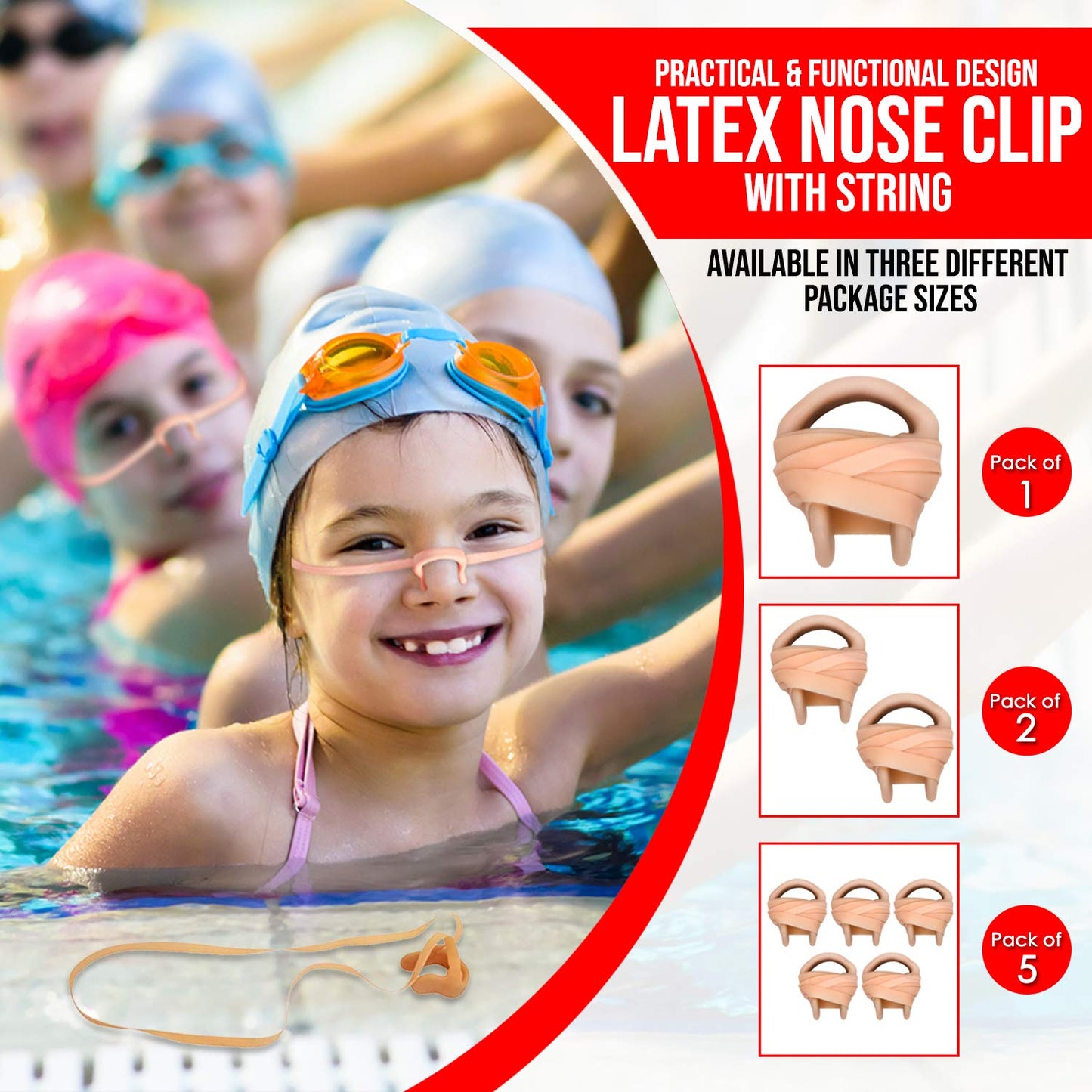 Splaqua Swimming Nose Clip with String - Comfortable Soft Latex Plugs for Kids and Adults - Neutral Beige (One Pack)