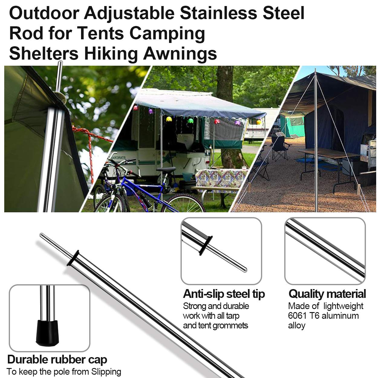 SAN LIKE Tent Pole Telescopic Adjustable tarp Poles for Camping Canopy Awning Shelter Backpacking Hiking -(Adjustable Length - Steel)