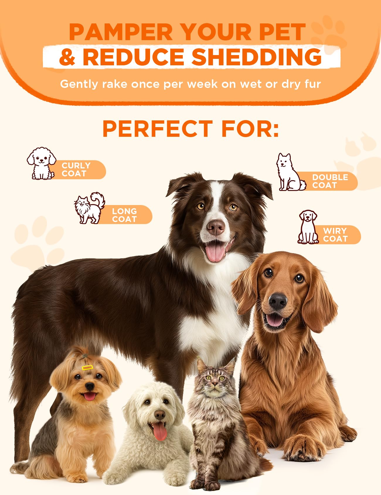 Dog Brush for Shedding with Steam, Dog Brush for Long Haired Dogs and Cats, Dual-Sided Dematting and Deshedding, Safe Non-Deforming Steel Pins, for Medium-Thick Coats Prone to Tangles & Shedding