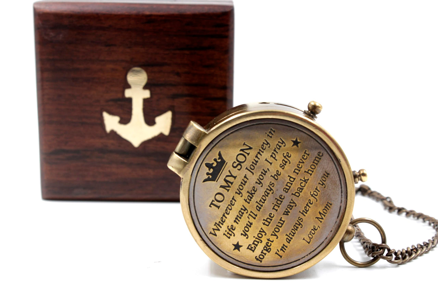 Mom to Son Compass – Engraved Compass Gift for Son from Mom – Birthday, Graduation, Confirmation, Parting or Sailor Gift – Inspirational Keepsake for Boys & Men