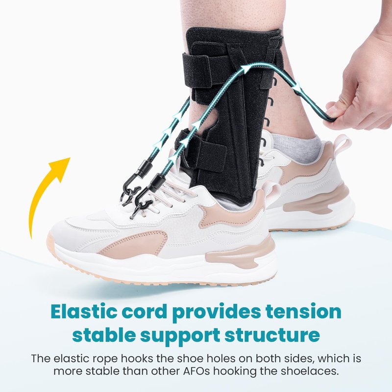 Pozpo Tech AFO Foot Drop Brace Splint, Adjustable Drop Foot Up Ankle Support for Walking with Shoes, Improve Walking Gait, Fits Right & Left, Women and Men - Black
