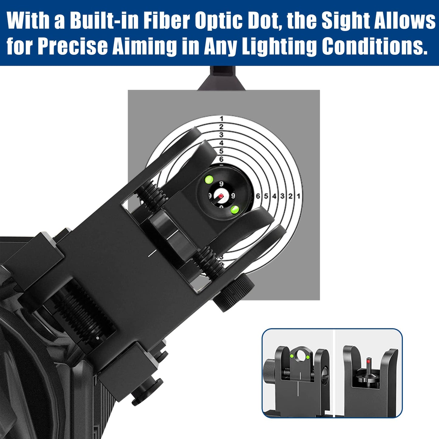 UUQ 45 Degree Offset Fiber Optic Iron Sights,Flip Up Front Rear Sites with Red&Green Dot,BUIS Backup Sight Set， Tool-Free Adjustable Front Sight Rapid Transition,Fits Picatinny and Weaver Rails