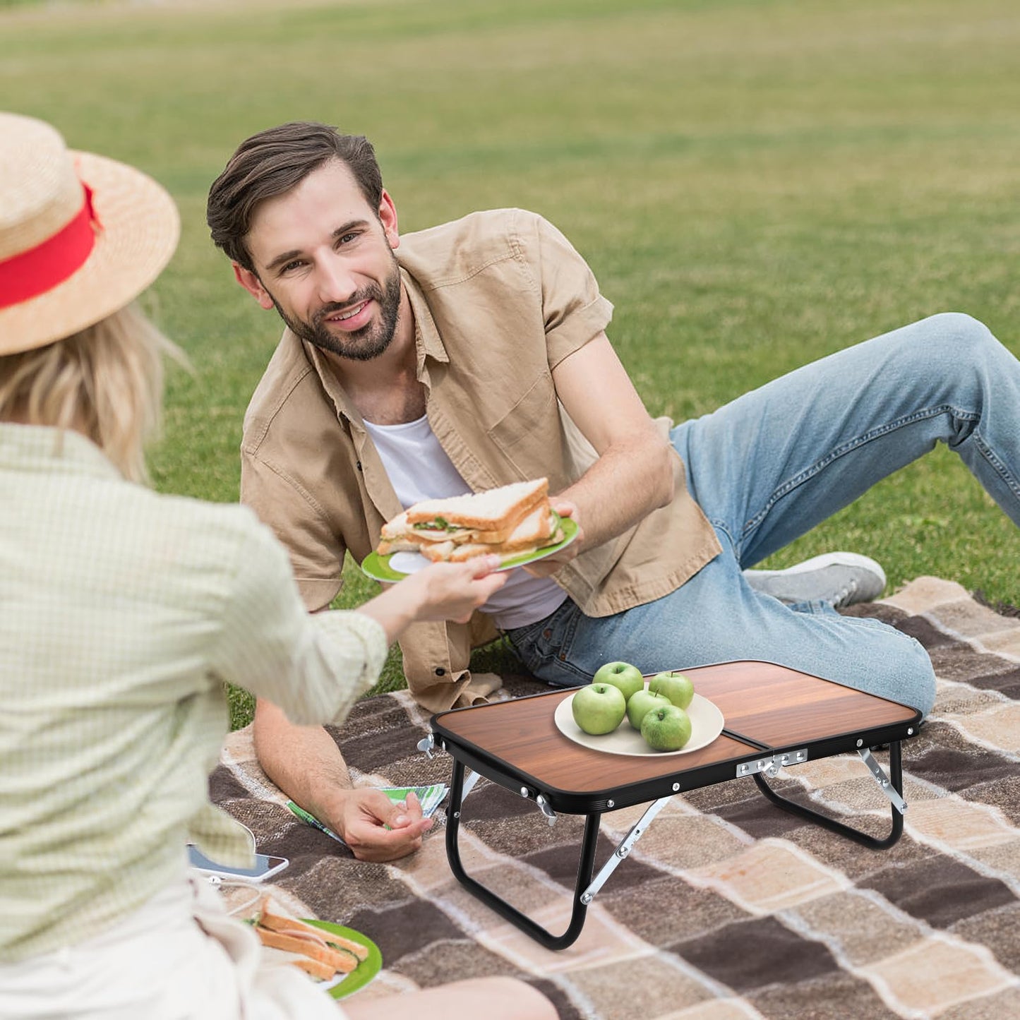 Nagpew Folding Camping Table, Mini Portable Beach Table with Carry Handle, Ultralight Compact Picnic Dining Low Table for Grill, Indoor Outdoor, Garden, Patio, BBQ, Party