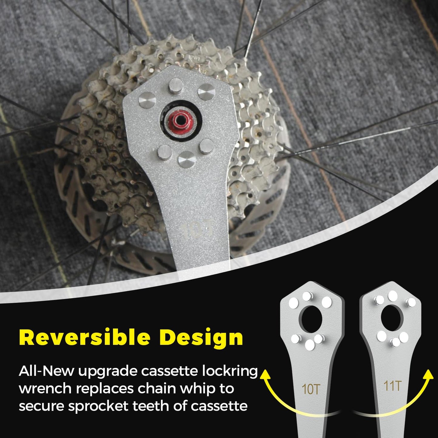 HUBAKO Cassette Removal Tool Sets, Cassette Wrench & Lock Ring Tool for 10T/11T Sprocket Cassette Install Removal, Bearing Steel + Ni-Cr Plating Cassette Wrench Tool with Rubber Grip for MTB Road Bike
