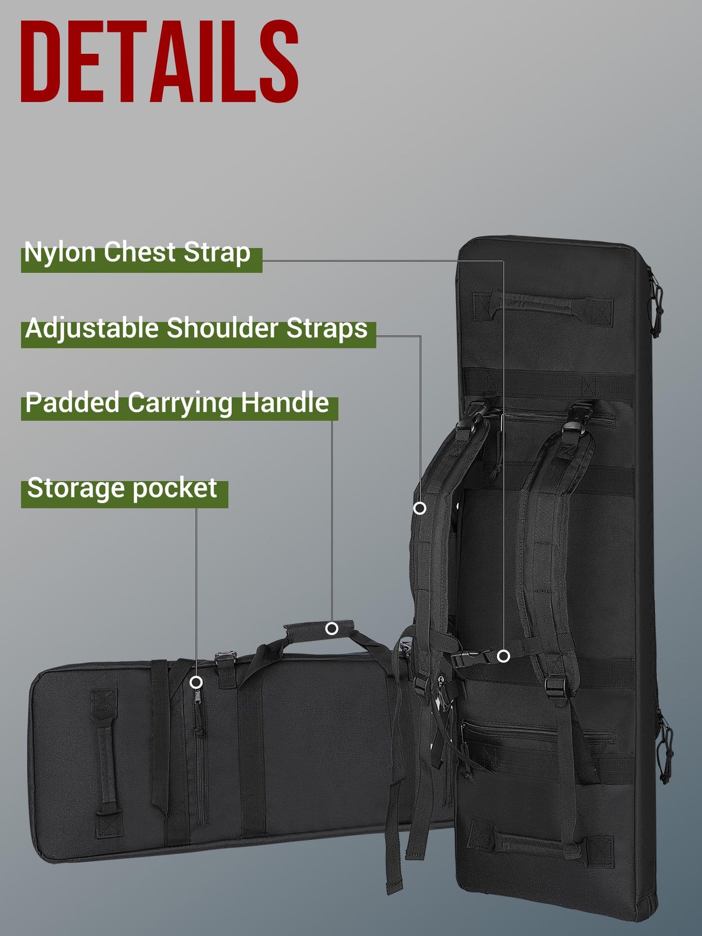 Espmotic 42" Double Rifle Case Soft Bag - Long Gun Backpack for 2 Rifles & Pistols, Padded Range Bag, Heavy Duty Waterproof for Hunting Shooting