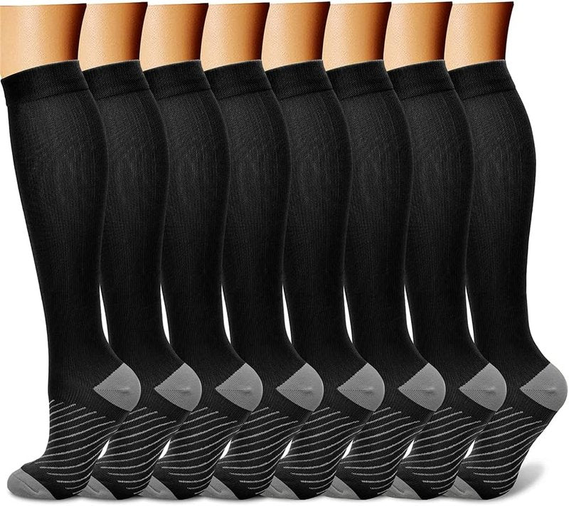 Compression Socks for Men & Women - 15-20 mmHg Circulation Support for Running & Cycling | 8 Pairs