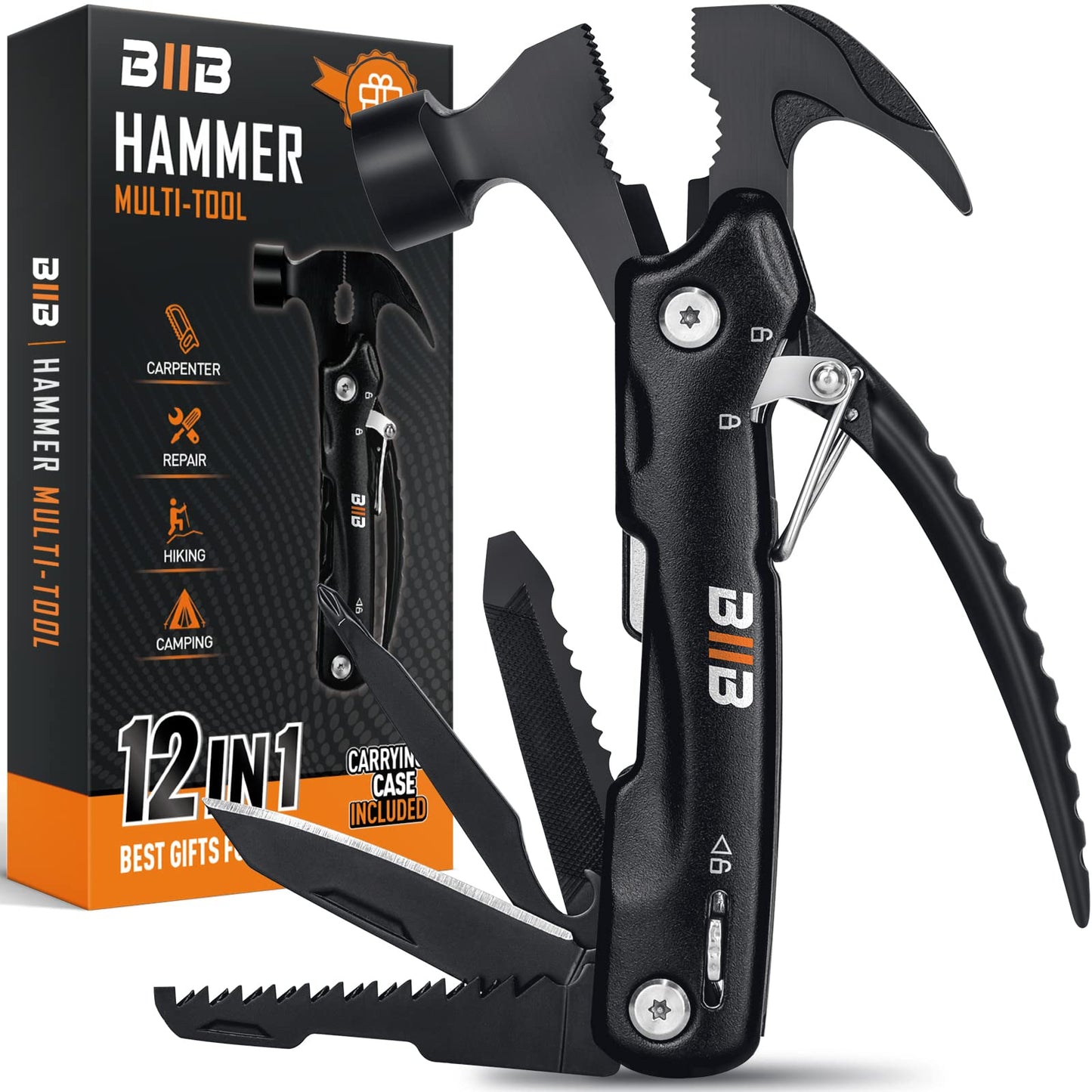 BIIB Father's Day Gifts for Dad, Camping Essentials 12 in 1 Hammer Multitool Dad Gifts for Men, Father's Day Gifts from Daughter Wife, Birthday Gifts for Men, Him, Grandpa, Camping Gear Tools for Men