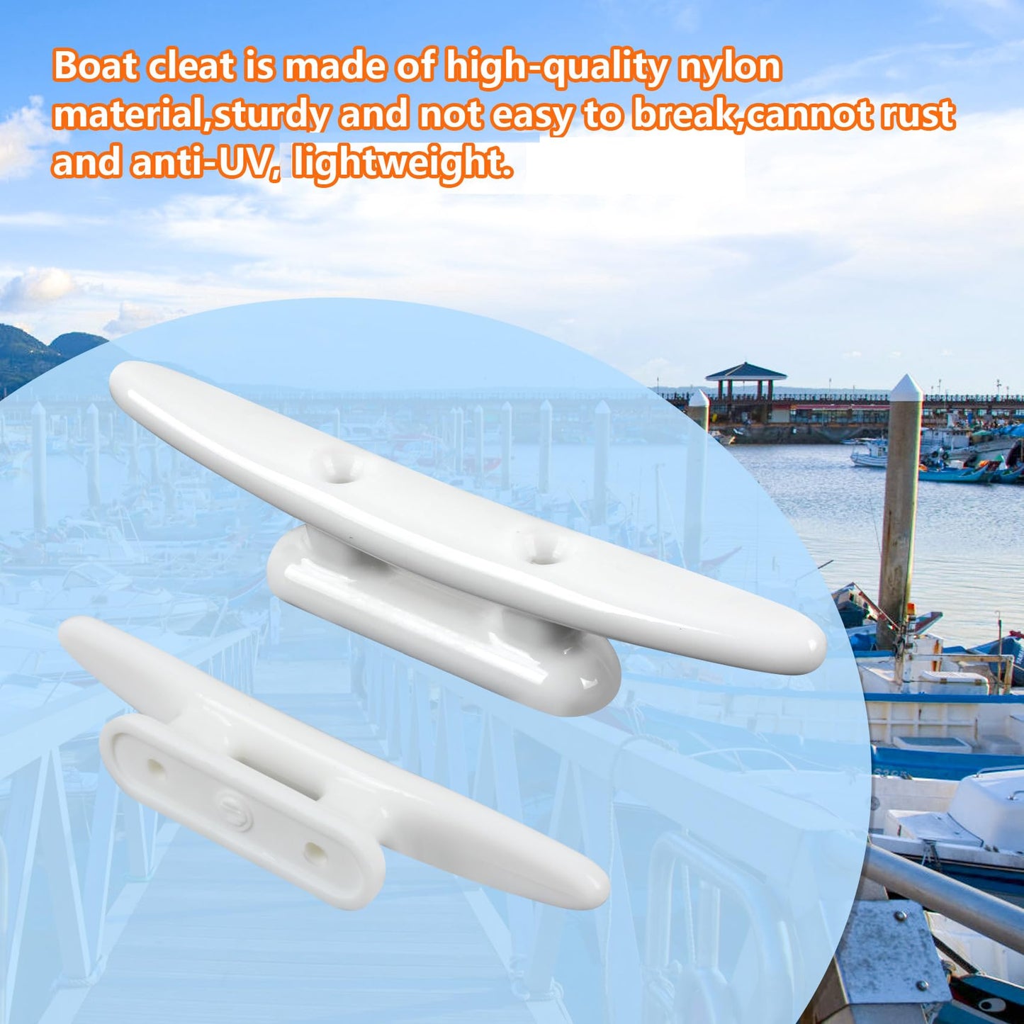 ORLANG White Nylon Boat Cleat 6 Inch, 4 Pack Dock Cleat with Hardware, Boat Dock Cleats Rope Cleat for Marine, Boats,Kayak,Canoe,Deck,Nautical Décor,Home Decor