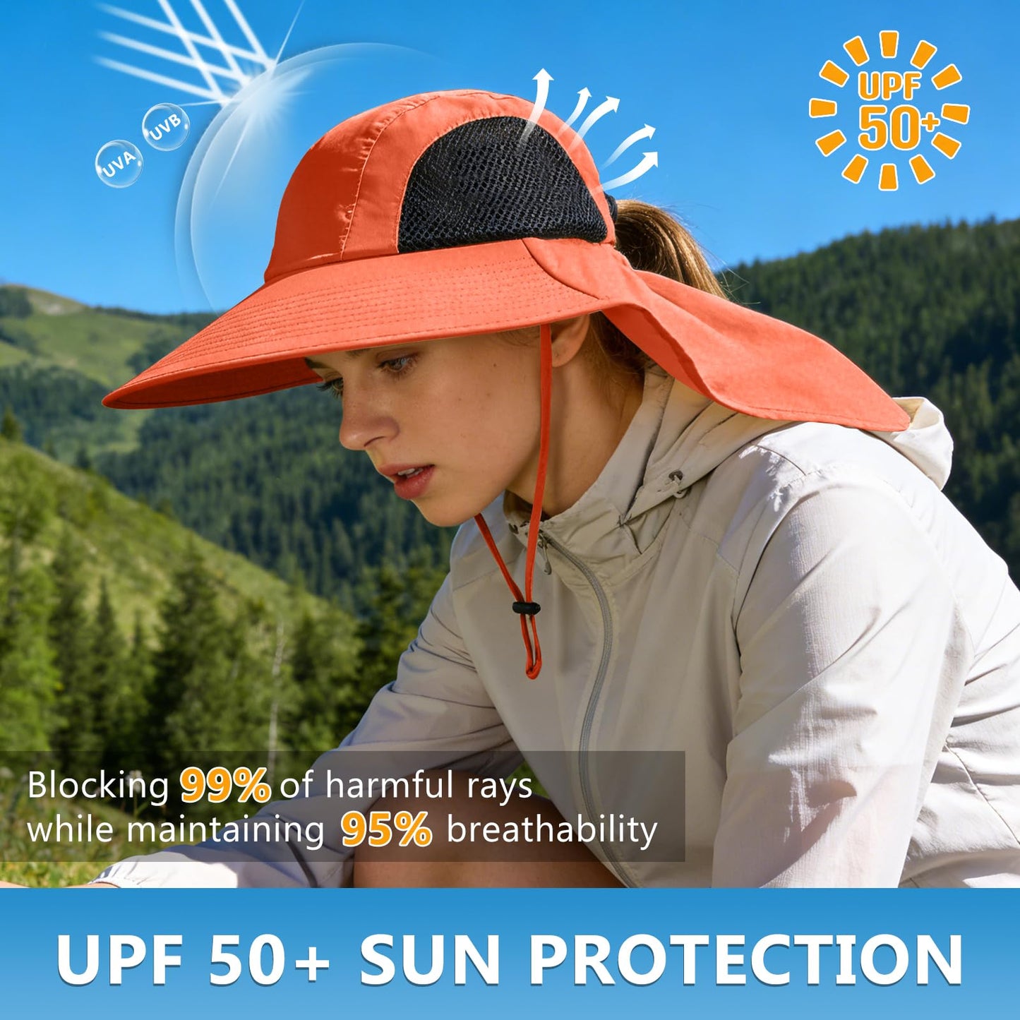 Sun Hat for Men Women with Neck Flap,UPF 50+ UV Protective Hiking Fishing Hats,Wide Brim Sun Hat for Women&Men
