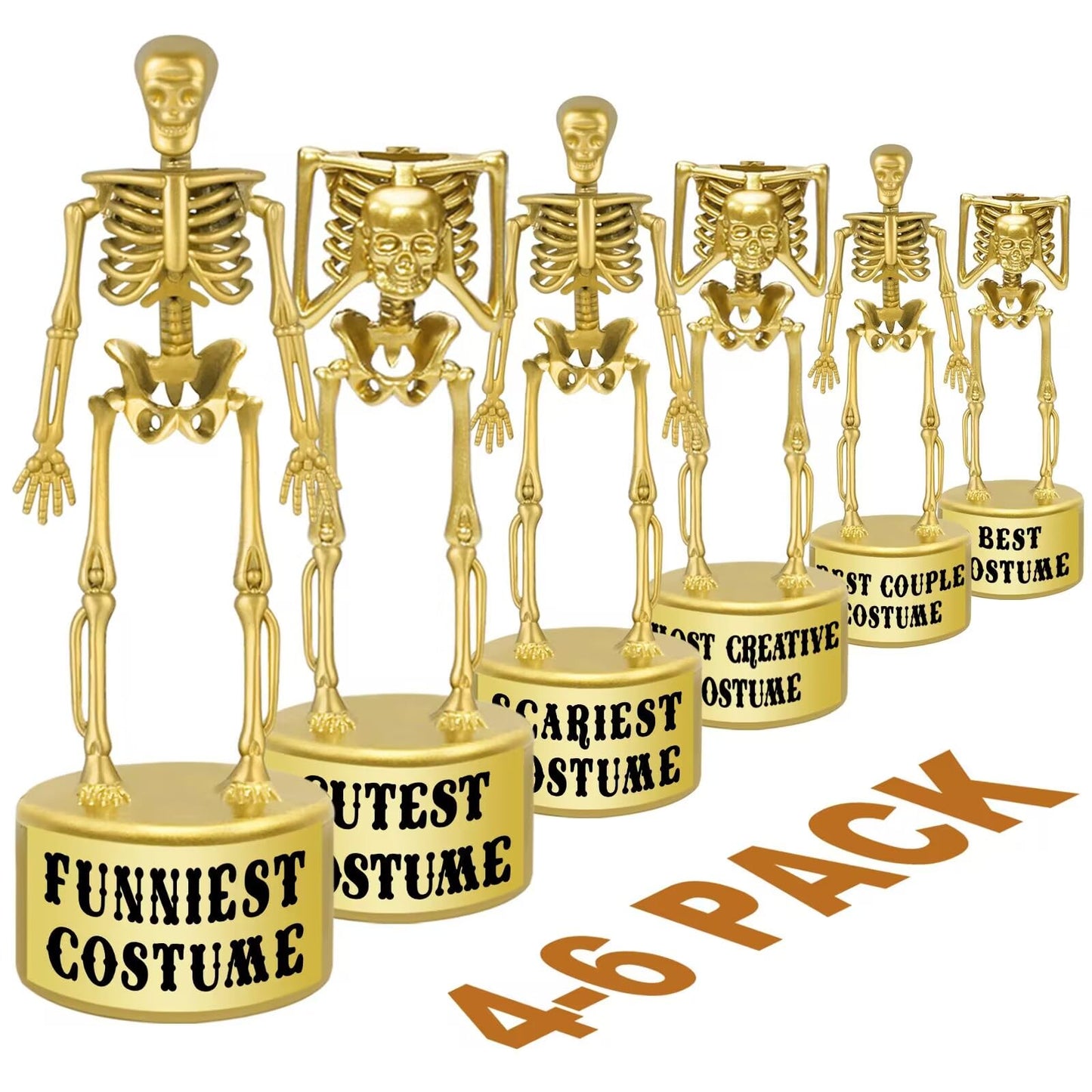 ORIENTAL CHERRY Halloween Party Supplies - 4 Pack 6 Pack Golden Best Costume Skeleton Trophies for Kids Adults Contest Awards Prizes - 6 Pack