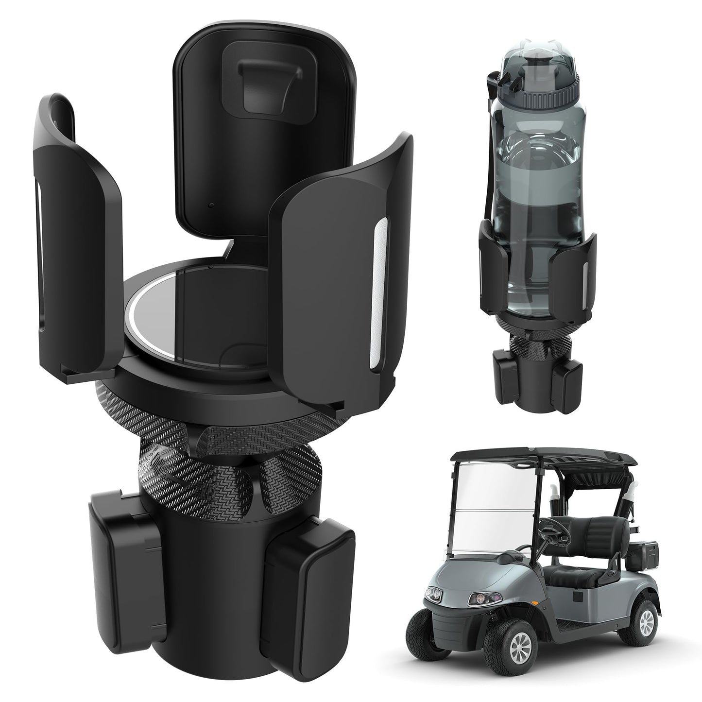 Universal Golf Cart Cup Holder Expander, Adjustable Base & Holder for 1lb Tank, Various Sized Water Bottles & Tumblers, Compatible with EZGO, Club Car, Yamaha, Golf Cart Accessories